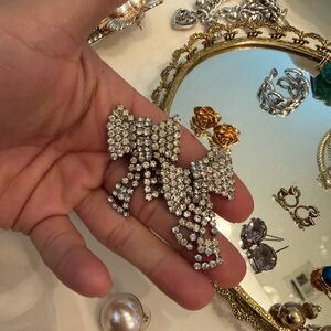 Vintage rhinestone bow clip earrings